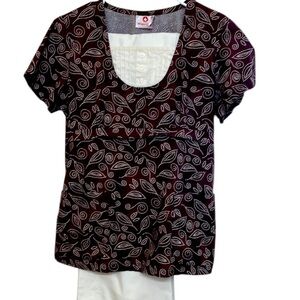 White Cross Brown and Cream Colored Scrub Set